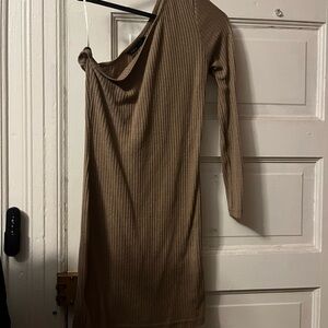 Ribbed One-Shoulder Dress in Brown